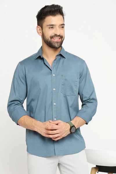 BASICS Mens  BLUE SLIM SHIRT 23BSH51764 LS