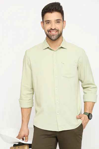 BASICS Mens  OLIVE SLIM SHIRT 23BSH51747 LS