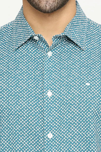 BASICS Mens  TEAL SLIM SHIRT 23BSH51831 LS