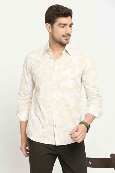 BASICS Mens  BEIGE SLIM SHIRT 23BSH51917 LS