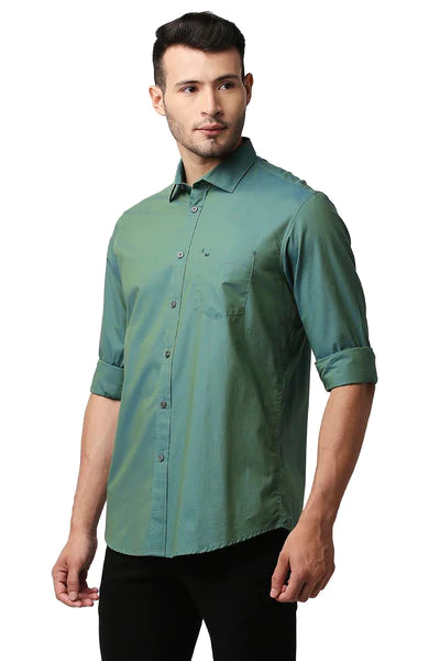 BASICS Mens  GREEN SLIM SHIRT 23BSH52252 LS