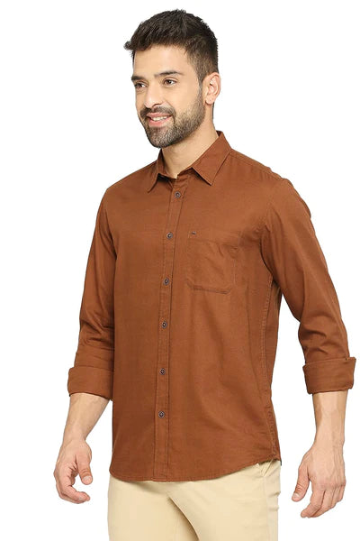 BASICS Mens  BROWN SLIM SHIRT 23BSH51962 HS