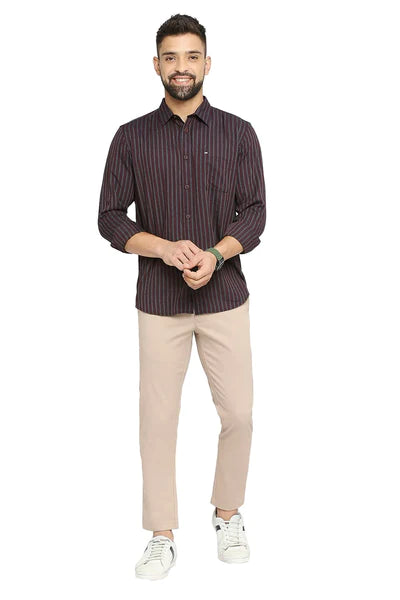 BASICS Mens  MAROON SLIM SHIRT 23BSH51955 LS