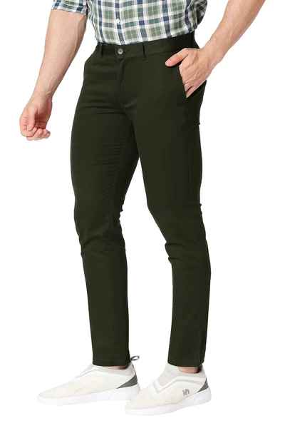 BASICS Mens  OLIVE TAPERED TROUSER 22BTR51026 FLATFRONT