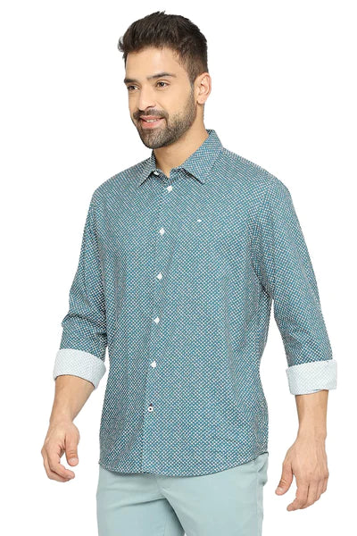 BASICS Mens  TEAL SLIM SHIRT 23BSH51831 LS