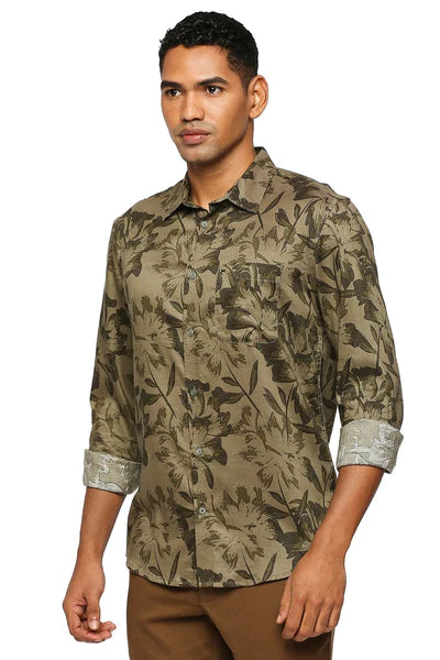 BASICS Mens  OLIVE SLIM SHIRT 23BSH51891 LS