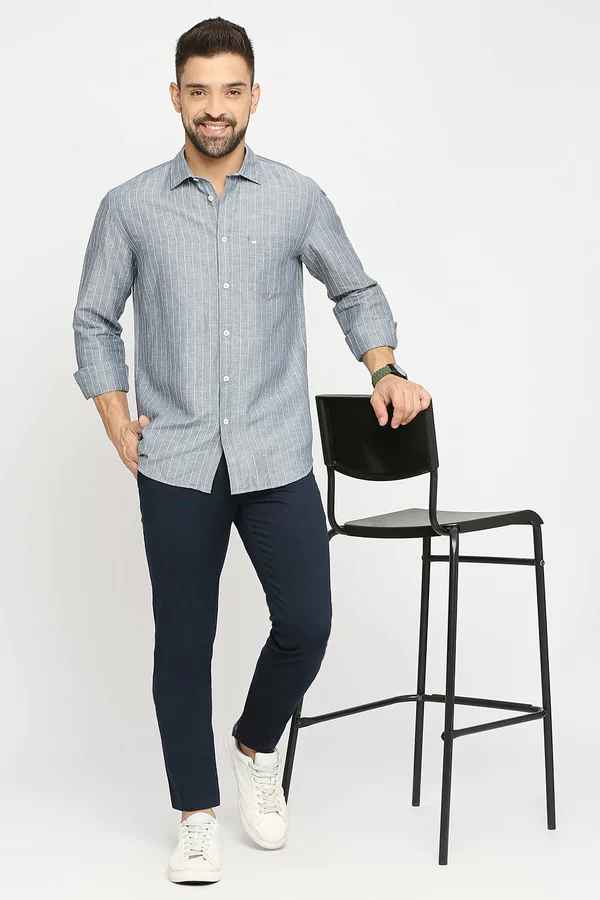 BASICS Mens  GREY SLIM SHIRT 23BSH51927 HS