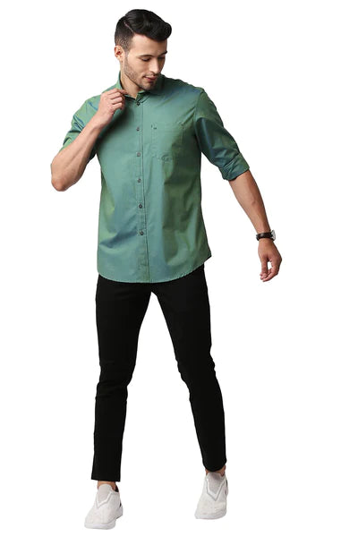 BASICS Mens  GREEN SLIM SHIRT 23BSH52252 LS