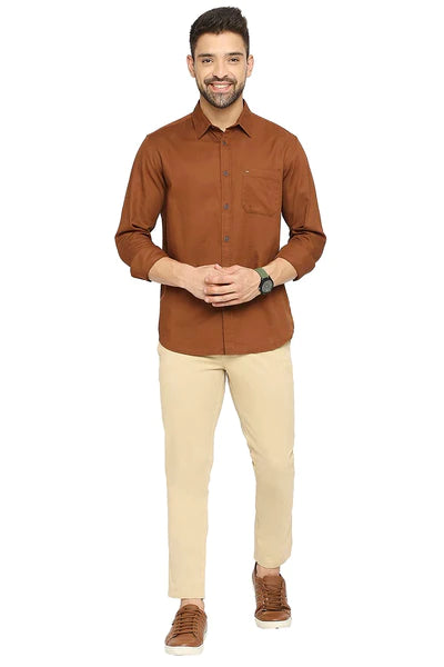 BASICS Mens  BROWN SLIM SHIRT 23BSH51962 HS