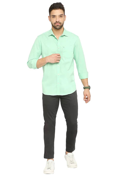 BASICS Mens  GREEN SLIM SHIRT 23BSH51689 LS