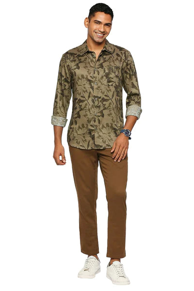 BASICS Mens  OLIVE SLIM SHIRT 23BSH51891 LS