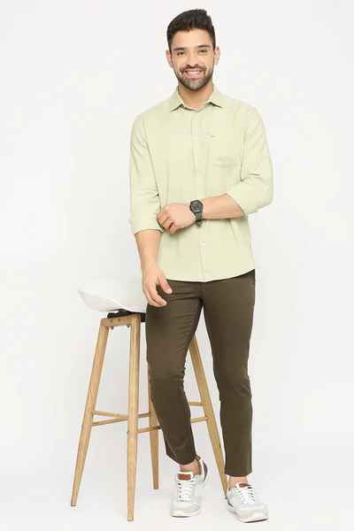 BASICS Mens  OLIVE SLIM SHIRT 23BSH51747 LS