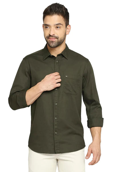 BASICS Mens  GREEN SLIM SHIRT 23BSH51965 HS