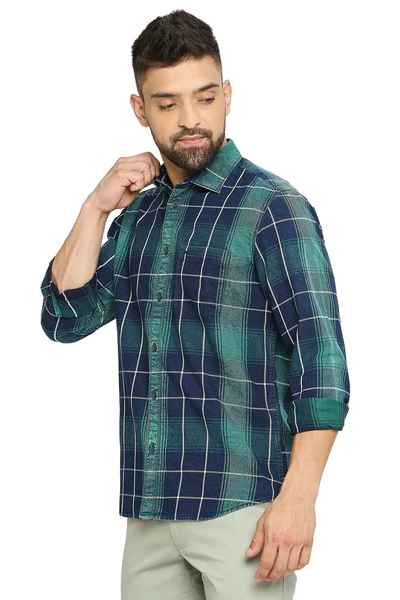 BASICS Mens  GREEN SLIM SHIRT 23BSH51707 LS