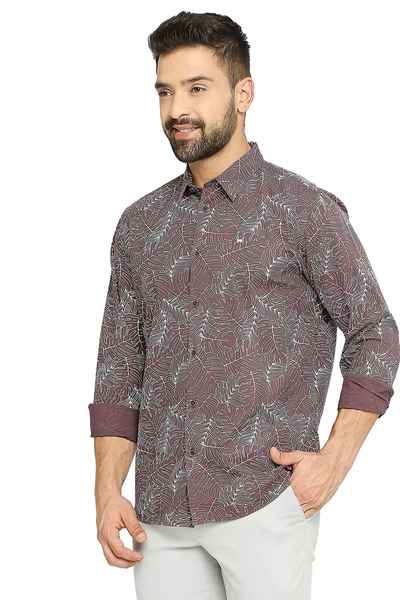 BASICS Mens  WINE SLIM SHIRT 23BSH51849 LS