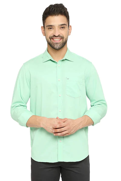 BASICS Mens  GREEN SLIM SHIRT 23BSH51689 LS