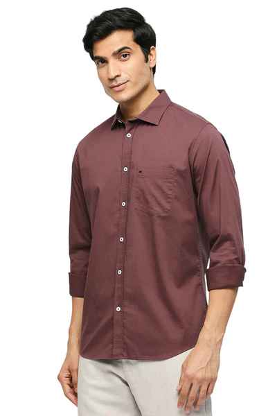 BASICS Mens  MID BROWN SLIM SHIRT 23BSH51765 LS