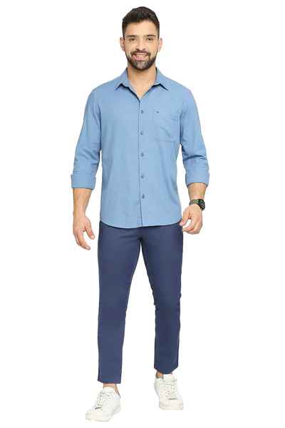 BASICS Mens  BLUE SLIM SHIRT 23BSH52059 LS