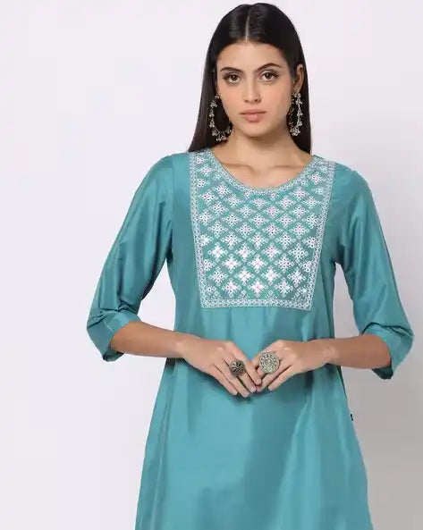 WOMENS KURTHI SILKY BLUE