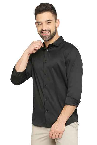 BASICS Mens  BLACK SLIM SHIRT 23BSH51714 LS