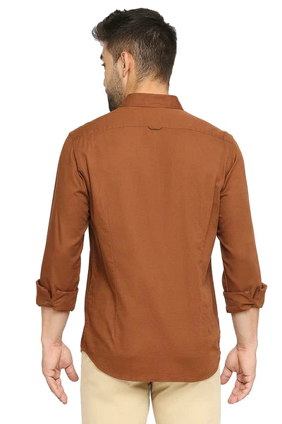 BASICS Mens  BROWN SLIM SHIRT 23BSH51962 HS