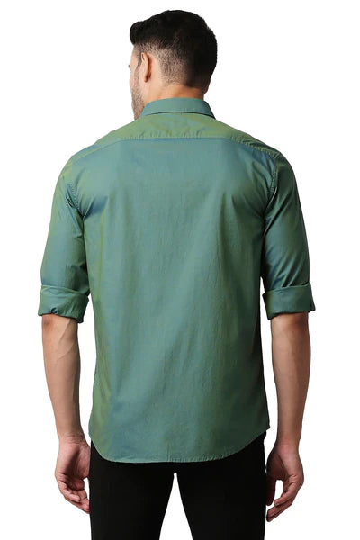 BASICS Mens  GREEN SLIM SHIRT 23BSH52252 LS