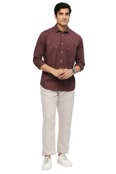 BASICS Mens  MID BROWN SLIM SHIRT 23BSH51765 LS