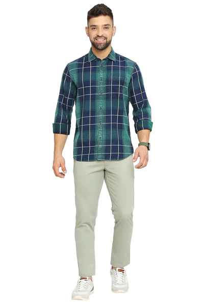 BASICS Mens  GREEN SLIM SHIRT 23BSH51707 LS