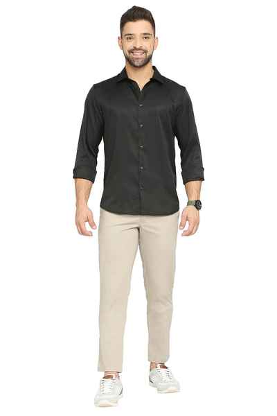 BASICS Mens  BLACK SLIM SHIRT 23BSH51714 LS