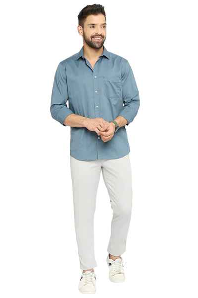 BASICS Mens  BLUE SLIM SHIRT 23BSH51764 LS