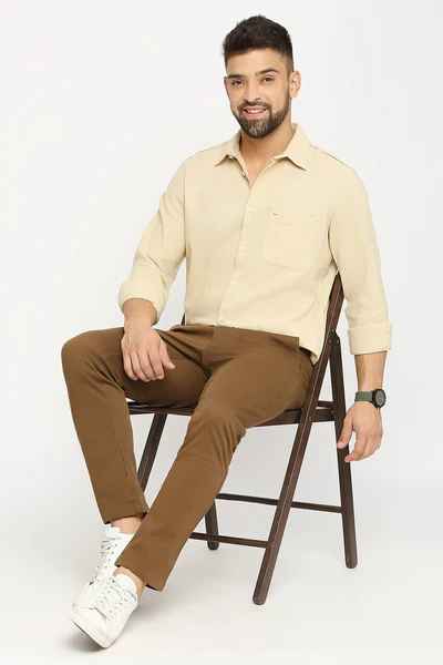 BASICS Mens  BEIGE SLIM SHIRT 23BSH51524 HS