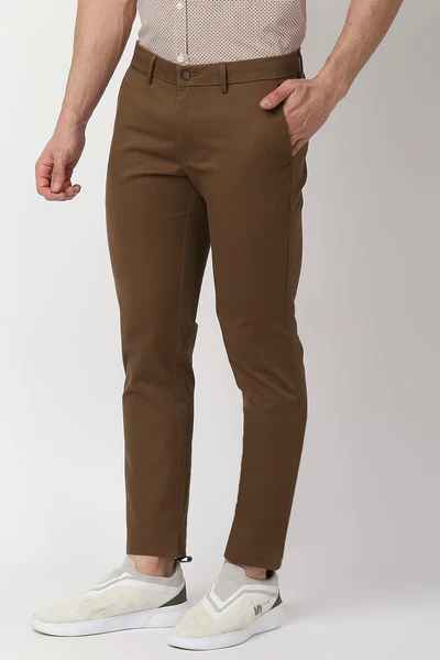 BASICS Mens  MID BROWN TAPERED TROUSER 23BTR50264 FF