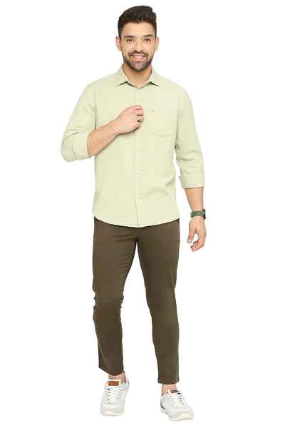 BASICS Mens  OLIVE SLIM SHIRT 23BSH51747 LS