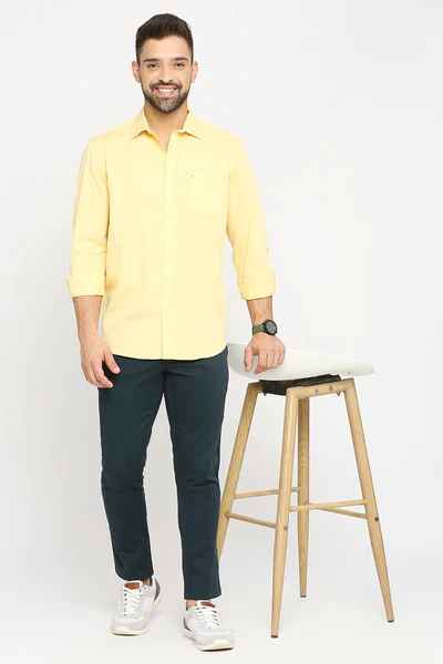 BASICS Mens  YELLOW SLIM SHIRT 23BSH51693 LS