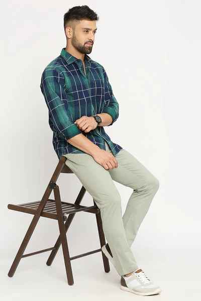 BASICS Mens  GREEN SLIM SHIRT 23BSH51707 LS