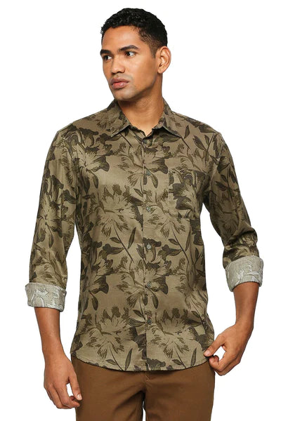 BASICS Mens  OLIVE SLIM SHIRT 23BSH51891 LS