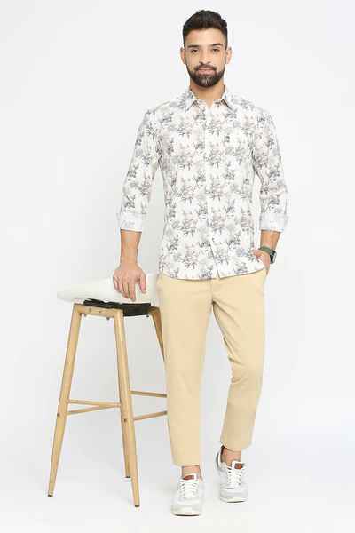 BASICS Mens  BEIGE SLIM SHIRT 23BSH51919 LS