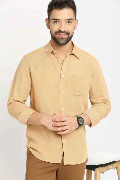 BASICS Mens  LIGHT BROWN SLIM SHIRT 23BSH51480 HS