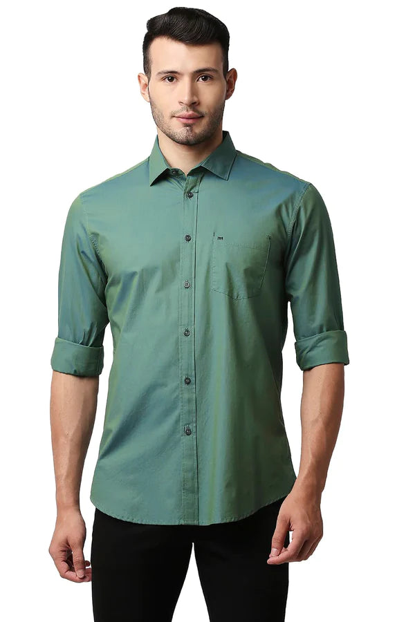 BASICS Mens  GREEN SLIM SHIRT 23BSH52252 LS