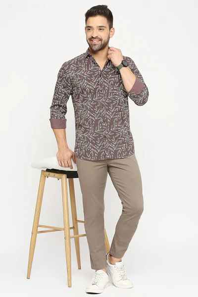 BASICS Mens  WINE SLIM SHIRT 23BSH51847 LS