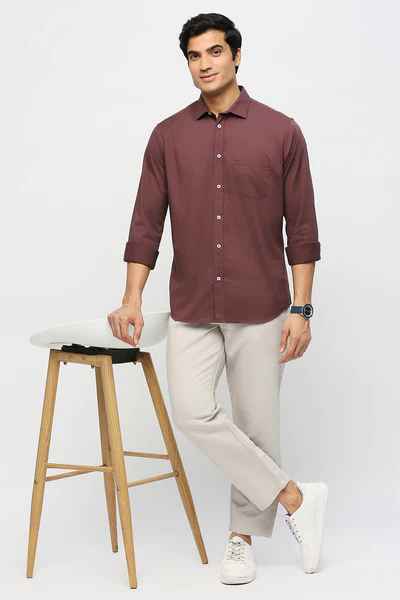 BASICS Mens  MID BROWN SLIM SHIRT 23BSH51765 LS