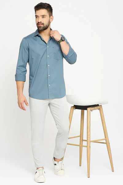 BASICS Mens  BLUE SLIM SHIRT 23BSH51764 LS