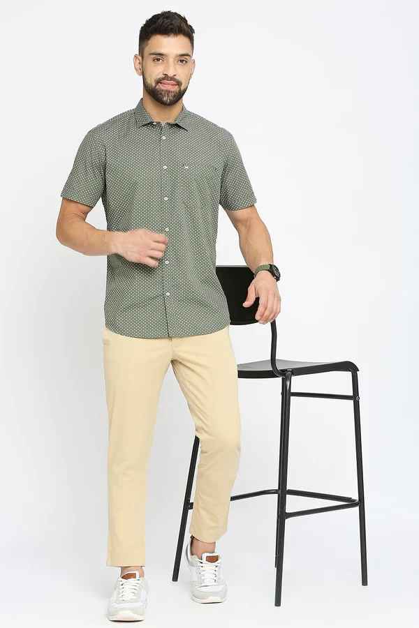 BASICS Mens  GREEN SLIM SHIRT 23BSH51909 HS