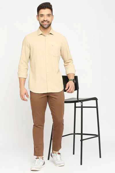 BASICS Mens  BEIGE SLIM SHIRT 23BSH51750 LS