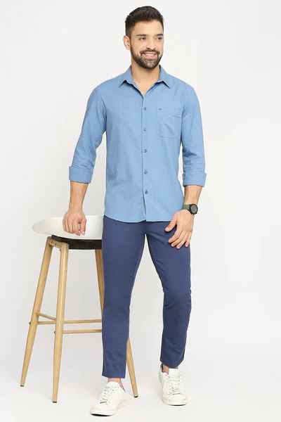 BASICS Mens  BLUE SLIM SHIRT 23BSH52059 LS