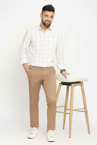 BASICS Mens  LIGHT BROWN TAPERED TROUSER 23BTR51563 FLATFRONT