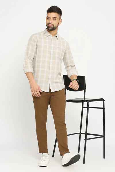 BASICS Mens  BEIGE SLIM SHIRT 23BSH51473 HS