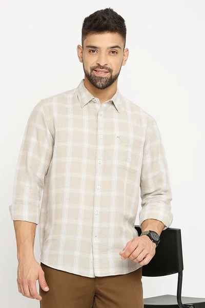 BASICS Mens  BEIGE SLIM SHIRT 23BSH51473 HS