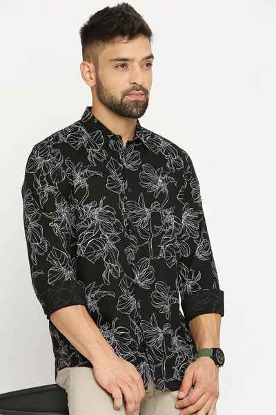 BASICS Mens  BLACK SLIM SHIRT 23BSH51824 LS